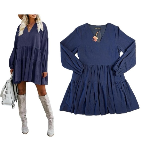 Fancyinn Dresses & Skirts - FANCYINN • Blue 2 Tier Ruffle Dress • Small •